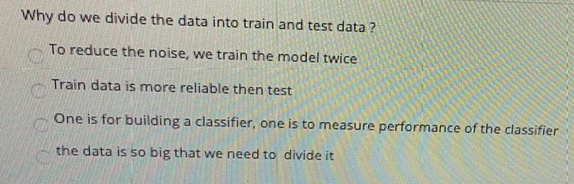 Solved Why do we divide the data into train and test data ? | Chegg.com