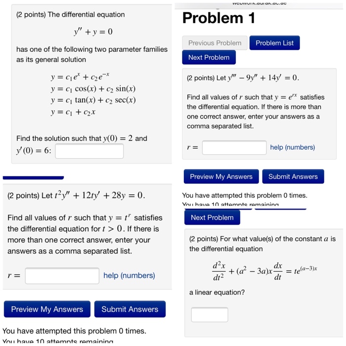 Solved (2 points) The differential equation Problem 1 | Chegg.com