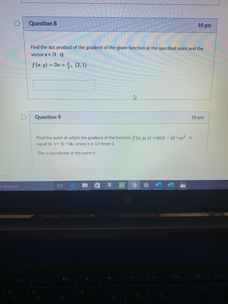 Solved Question 8 10 pts Find the dot product of the | Chegg.com