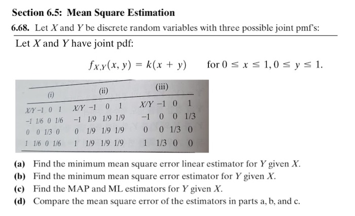 Solved Section 6.5: Mean Square Estimation 6.68. Let X and Y | Chegg.com