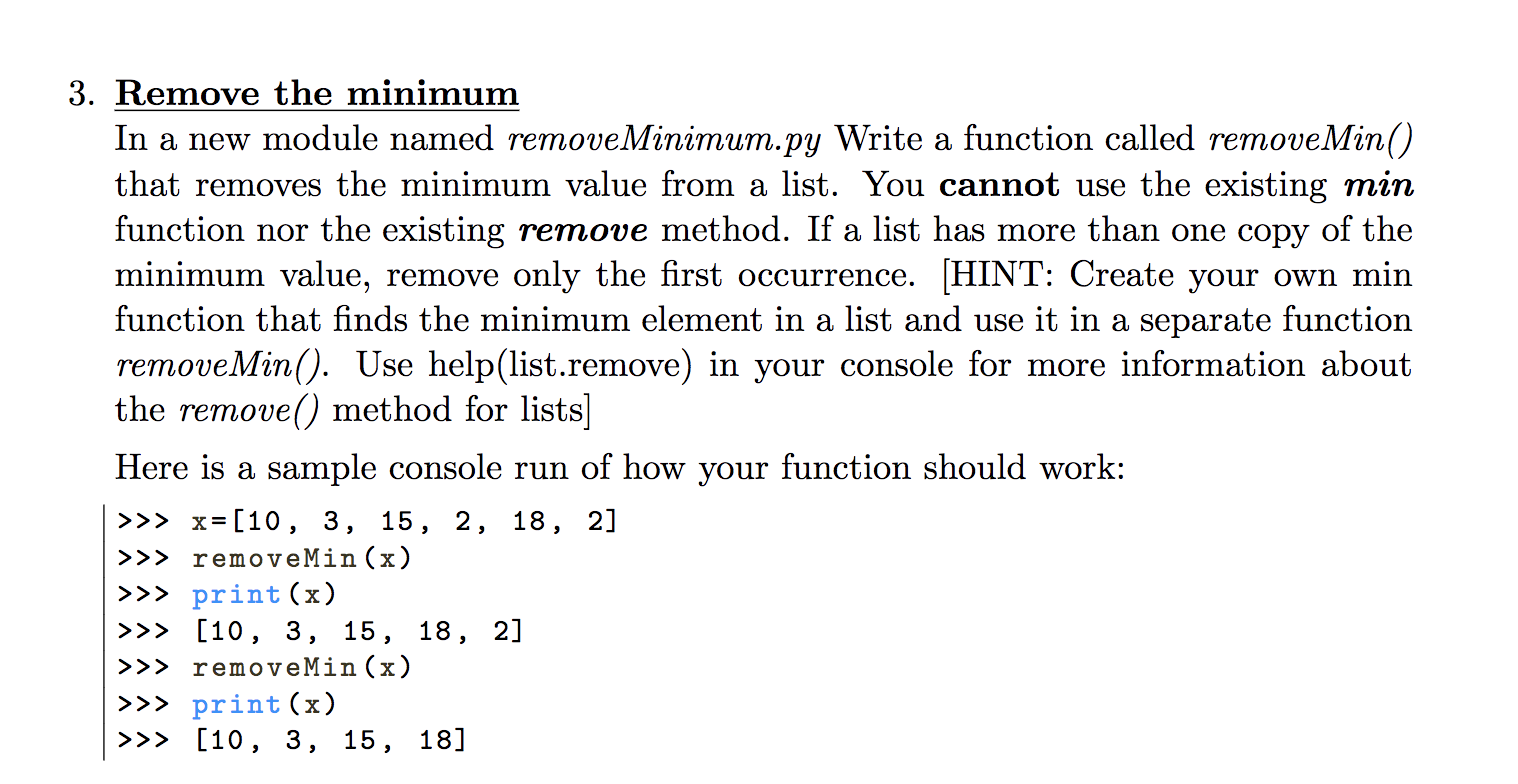 Solved 3. Remove the minimum In a new module named | Chegg.com
