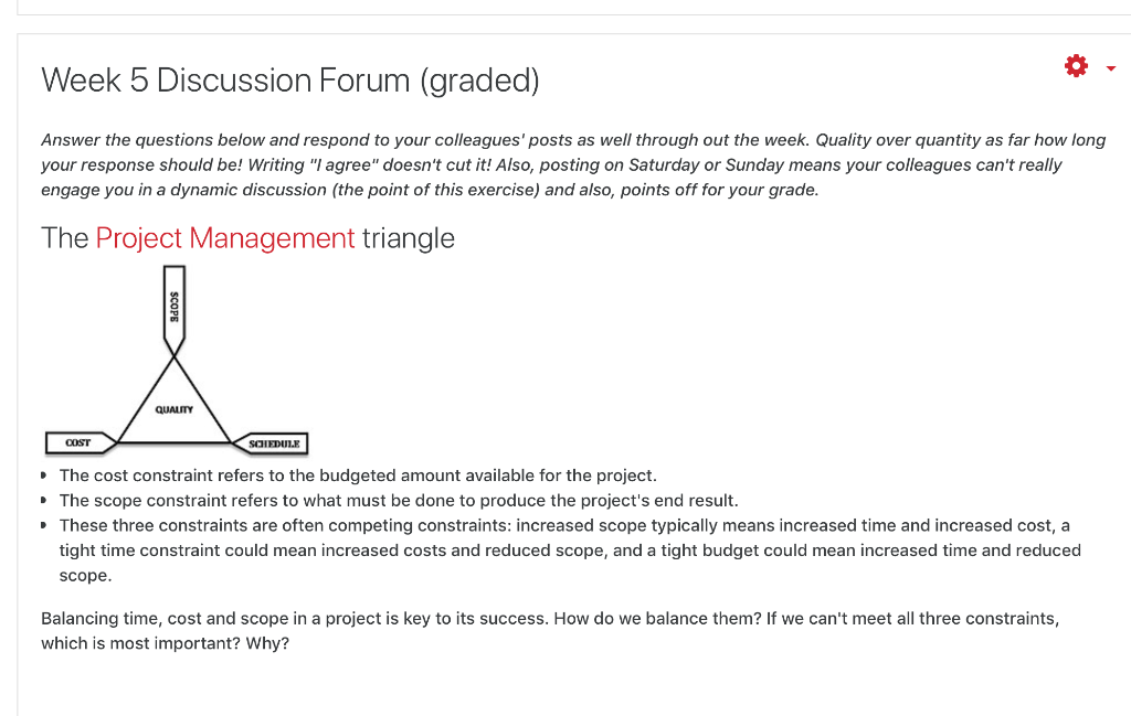 Week 5 Discussion Forum (graded) Answer the questions | Chegg.com