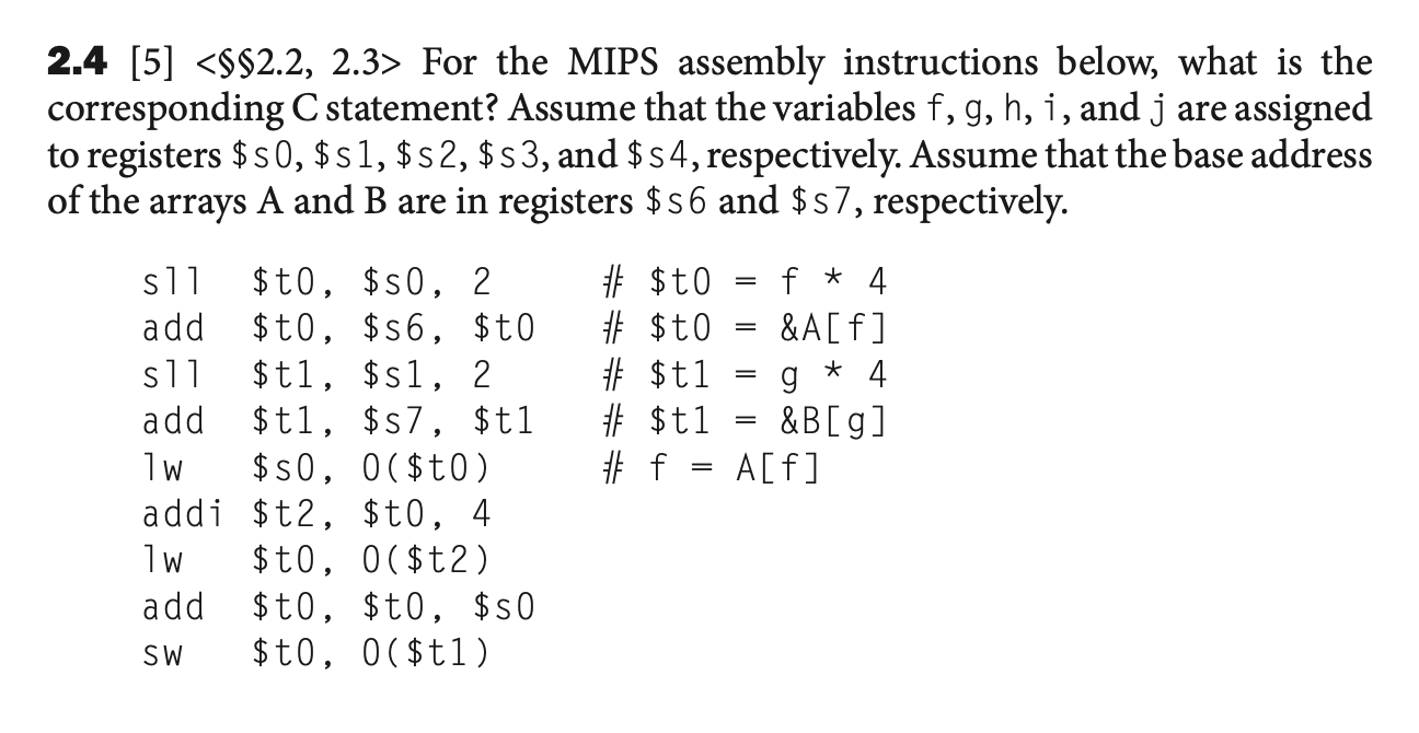 Solved 2.4 [5] For the MIPS assembly instructions below, | Chegg.com