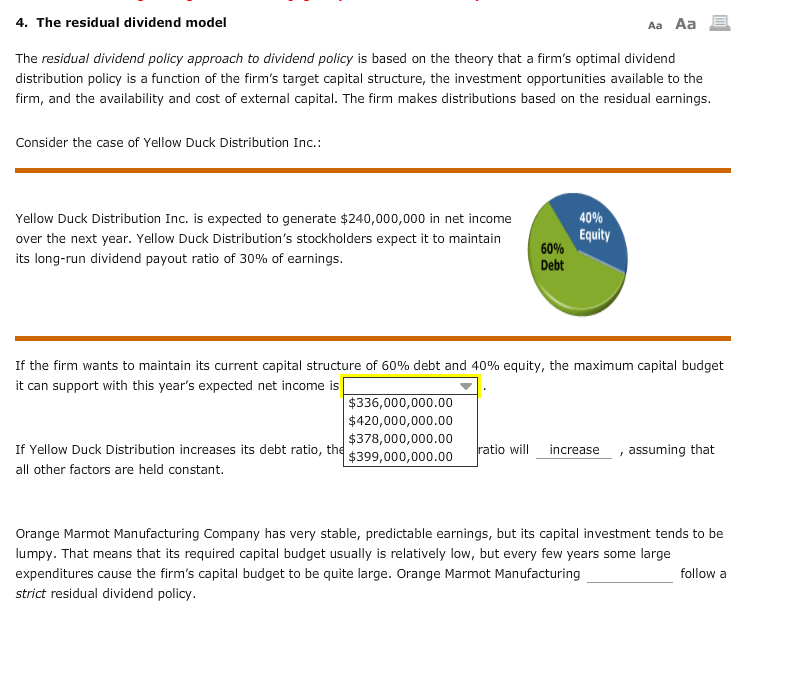 Solved 4 The Residual Dividend Model Aa Aa The Residual Chegg Com