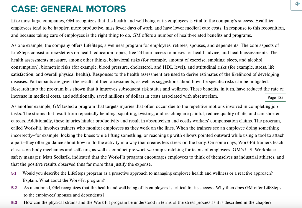 Solved Like most large companies, GM recognizes that the | Chegg.com