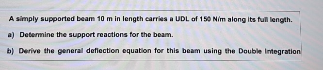 Solved A simply supported beam 10 m in length carries a UDL | Chegg.com