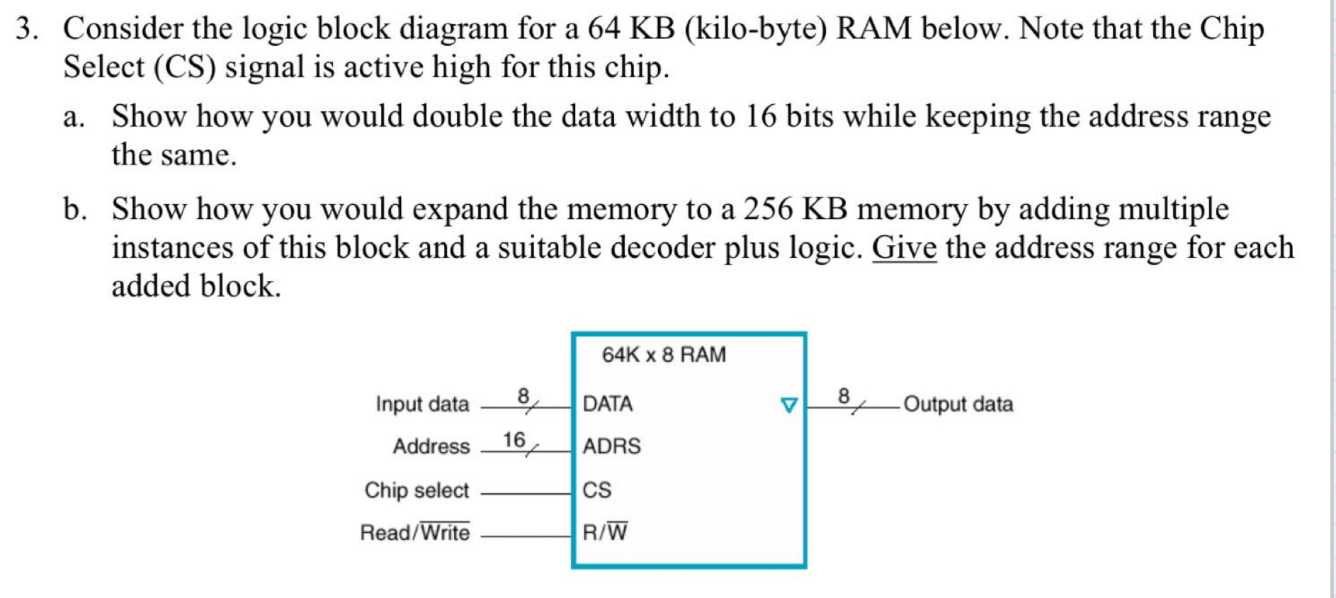 Solved 3. Consider the logic block diagram for a 64 KB | Chegg.com