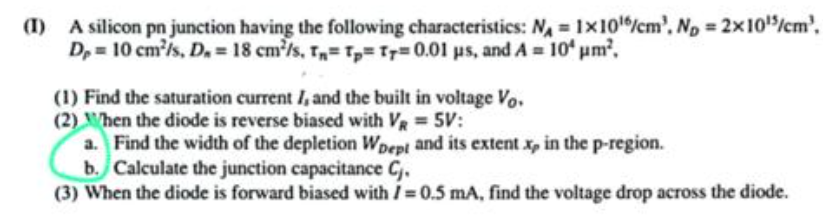 Solved I) A silicon pn junction having the following | Chegg.com