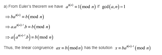 Solved (a) If Gcda, N= 1, Show That The Linear Congruence Ax | Chegg.com