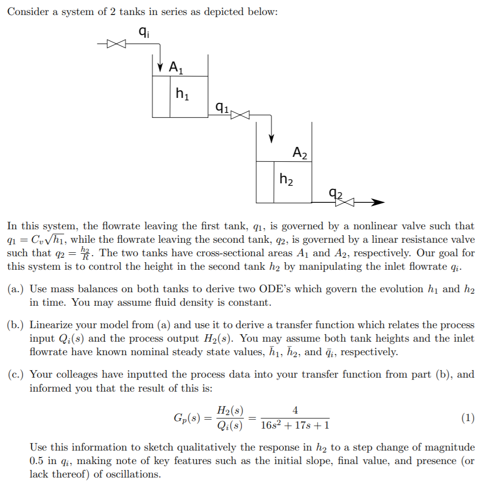 Solved Consider a system of 2 tanks in series as depicted | Chegg.com