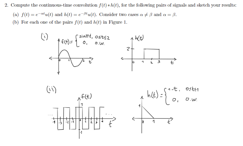 Solved 2. Compute the continuous-time convolution f(t)*h(t), | Chegg.com