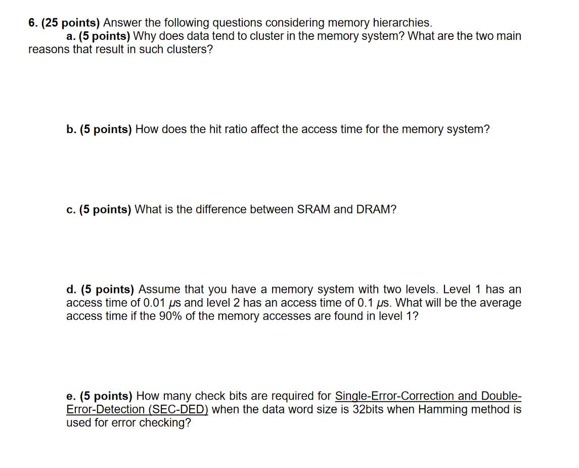 Solved 6. (25 points) Answer the following questions | Chegg.com