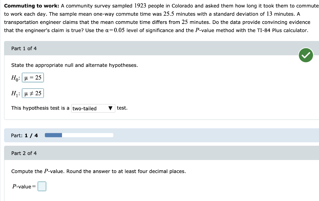 Solved Commuting to work A community survey sampled 1923