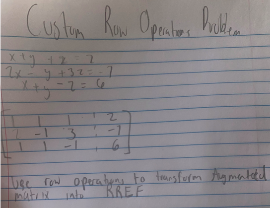 Solved Custom Row Operations Problem x+y +2=2 2x = y + 32=-1 | Chegg.com