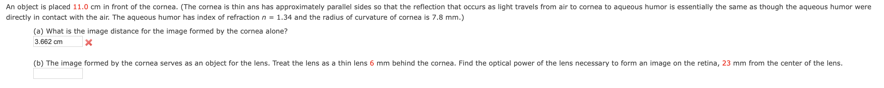 Solved An object is placed 11.0 cm in front of the cornea. | Chegg.com