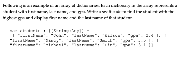 Solved Following is an example of an array of dictionaries. | Chegg.com