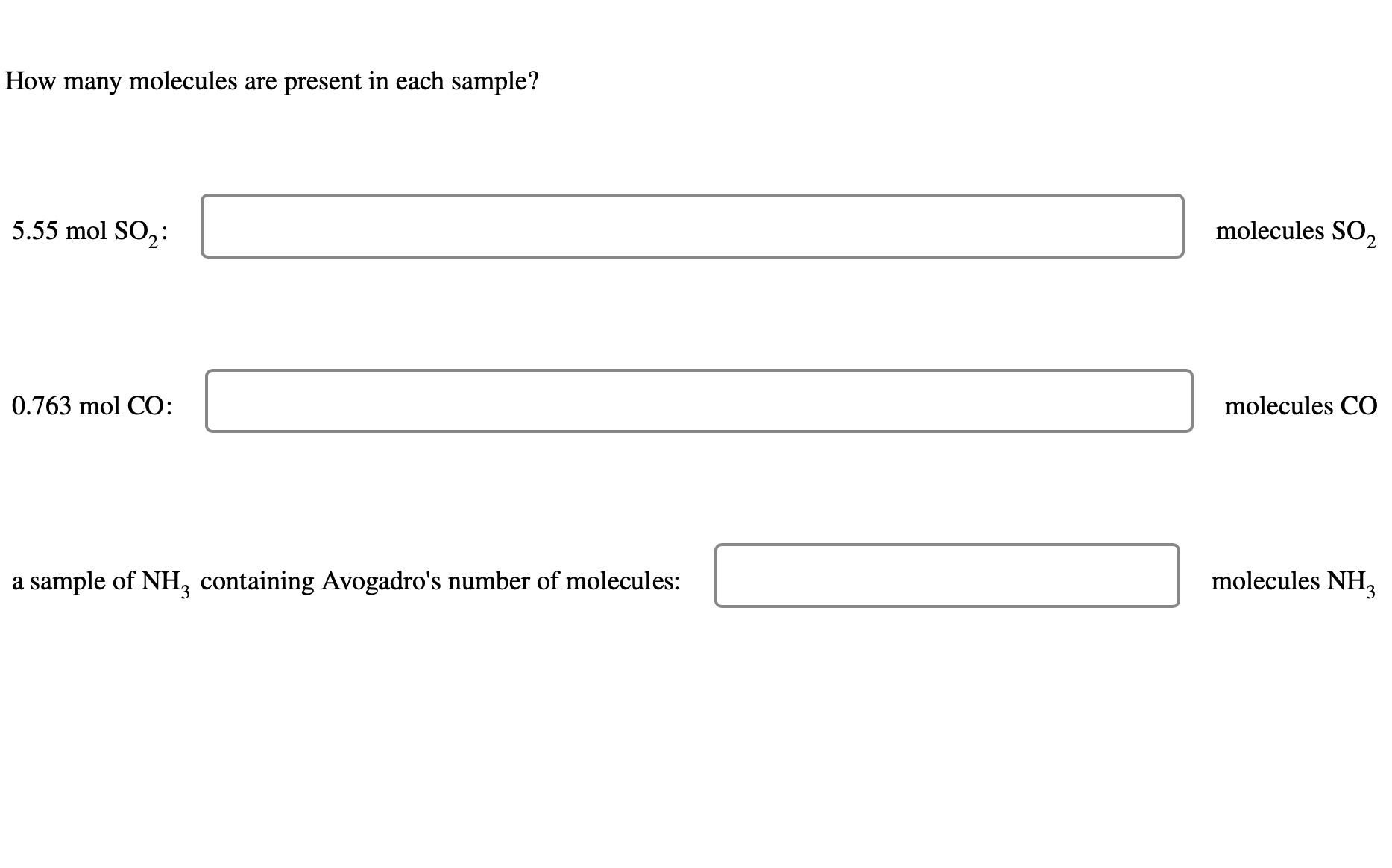 Solved How many molecules are present in each sample? 5.55 | Chegg.com