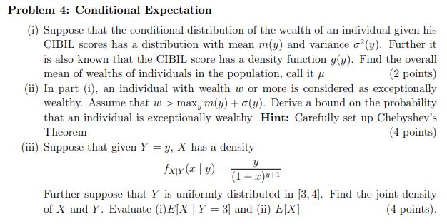 Solved Problem 4: Conditional Expectation(i) ﻿Suppose that | Chegg.com