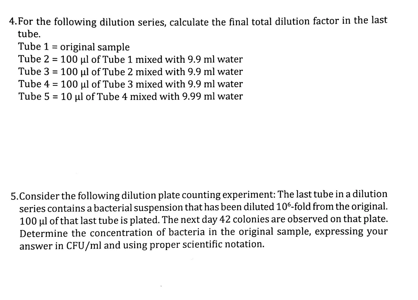 Solved 4. For the following dilution series, calculate the | Chegg.com