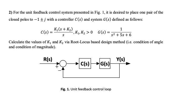 Solved 2) For the unit feedback control system presented in | Chegg.com