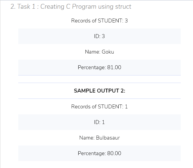 Solved 2. Task 1: Creating C Program using struct Create a | Chegg.com