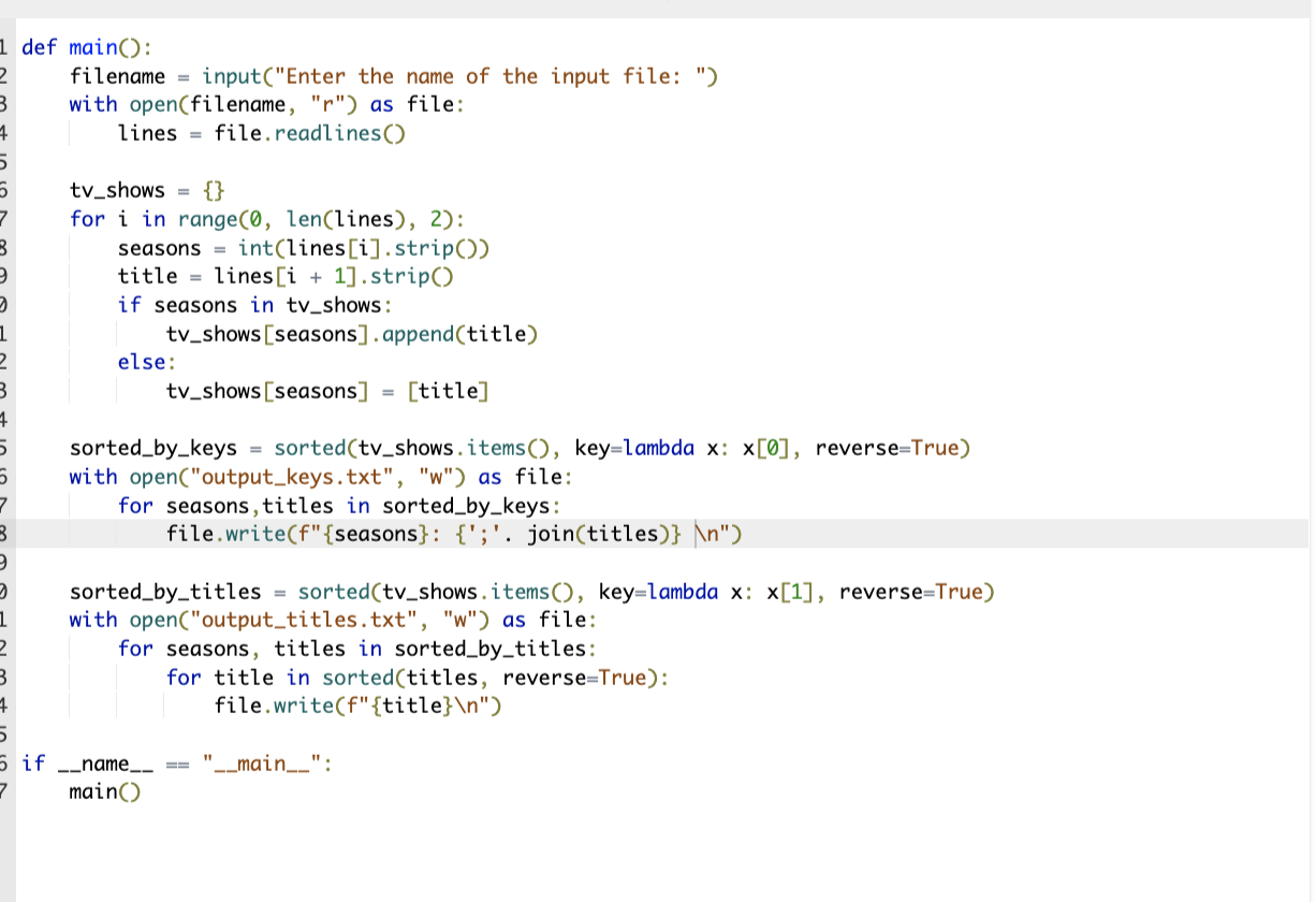 Solved 13.9 LAB: Sorting TV Shows (dictionaries and lists) | Chegg.com