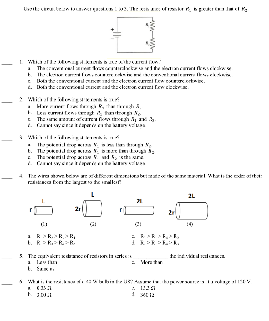 Solved Use the circuit below to answer questions 1 to 3. The | Chegg.com