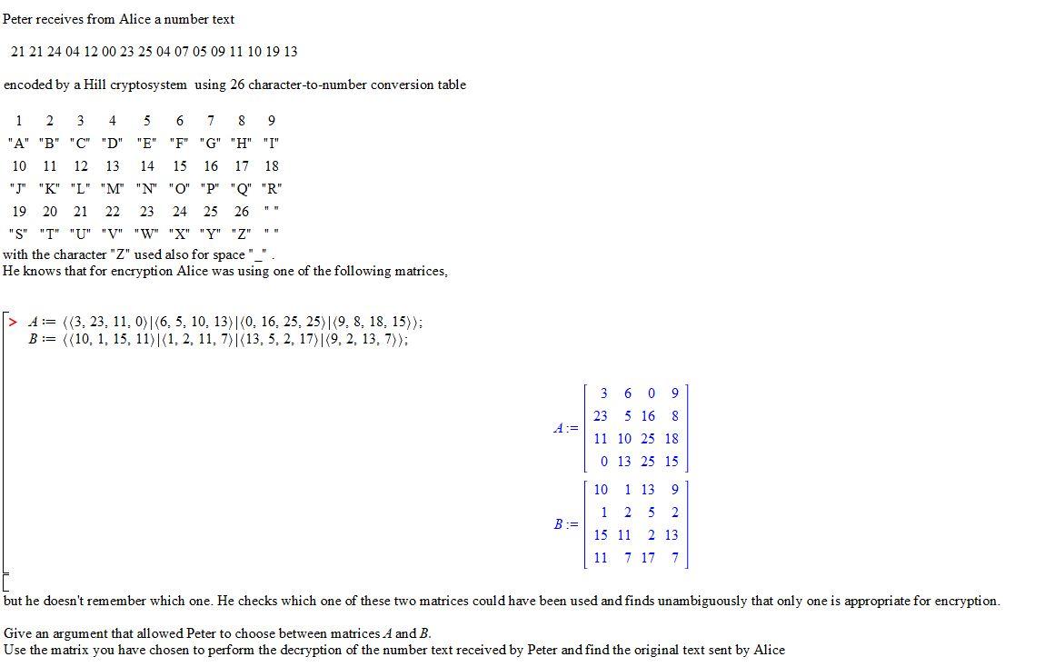 Peter Receives From Alice A Number Text 21 21 24 0 Chegg Com