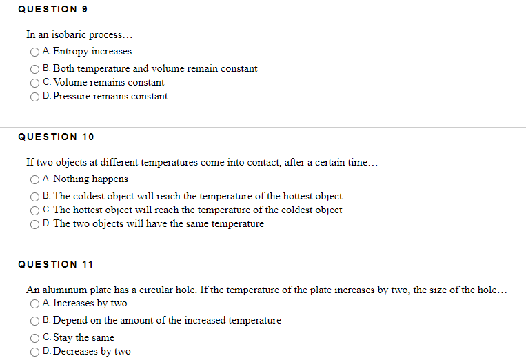 Solved QUESTION 9 In an isobaric process... A. Entropy | Chegg.com