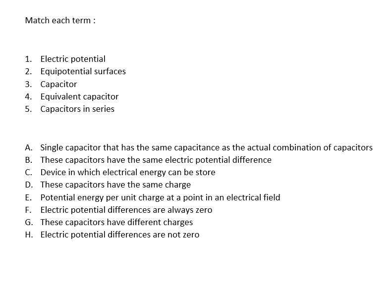 Solved Match each term : 1. Electric potential 2. | Chegg.com