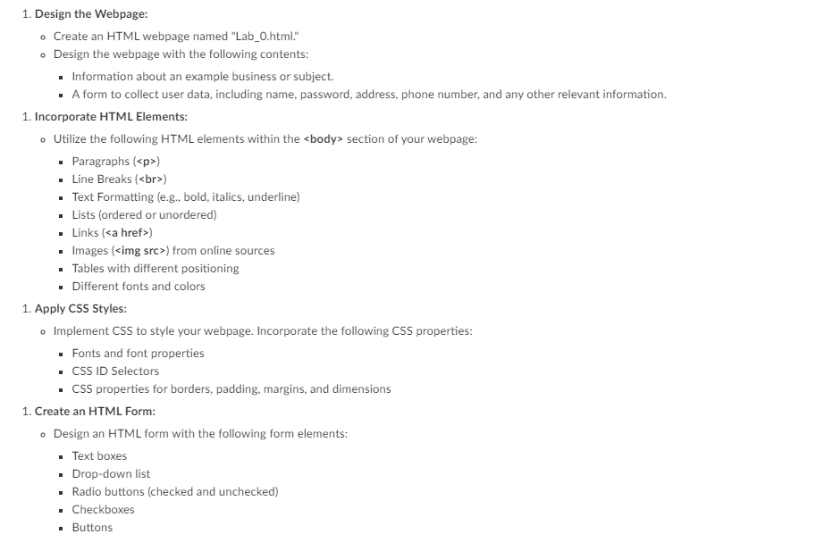 Solved 1. Design The Webpage: - Create An HTML Webpage Named | Chegg.com