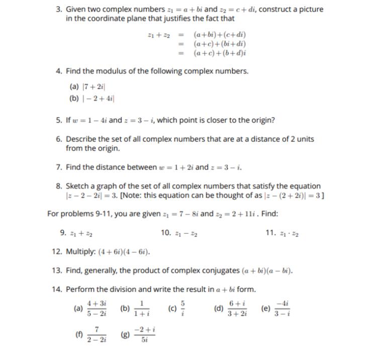 Solved 3. Given two complex numbers 21 = a +bi and 22 = | Chegg.com