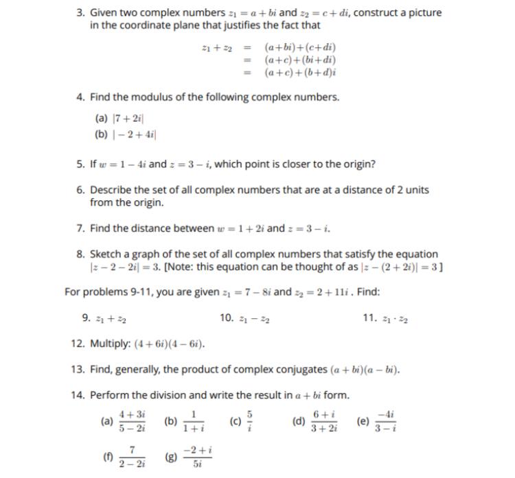 Solved 3. Given two complex numbers 21 = a +bi and 22 = | Chegg.com