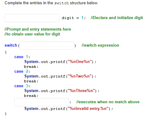 Solved Complete the entries in the switch structure below. | Chegg.com