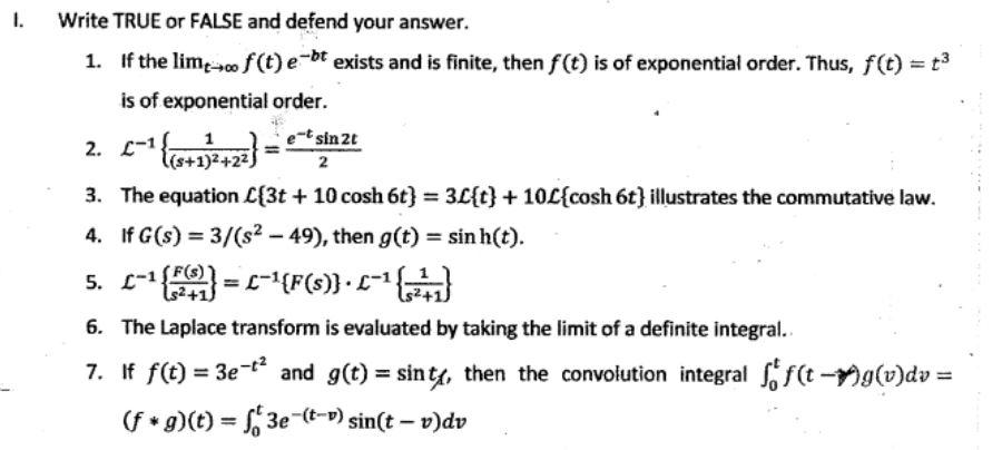 Solved Write TRUE or FALSE and DEFEND YOUR ANSWER. | Chegg.com