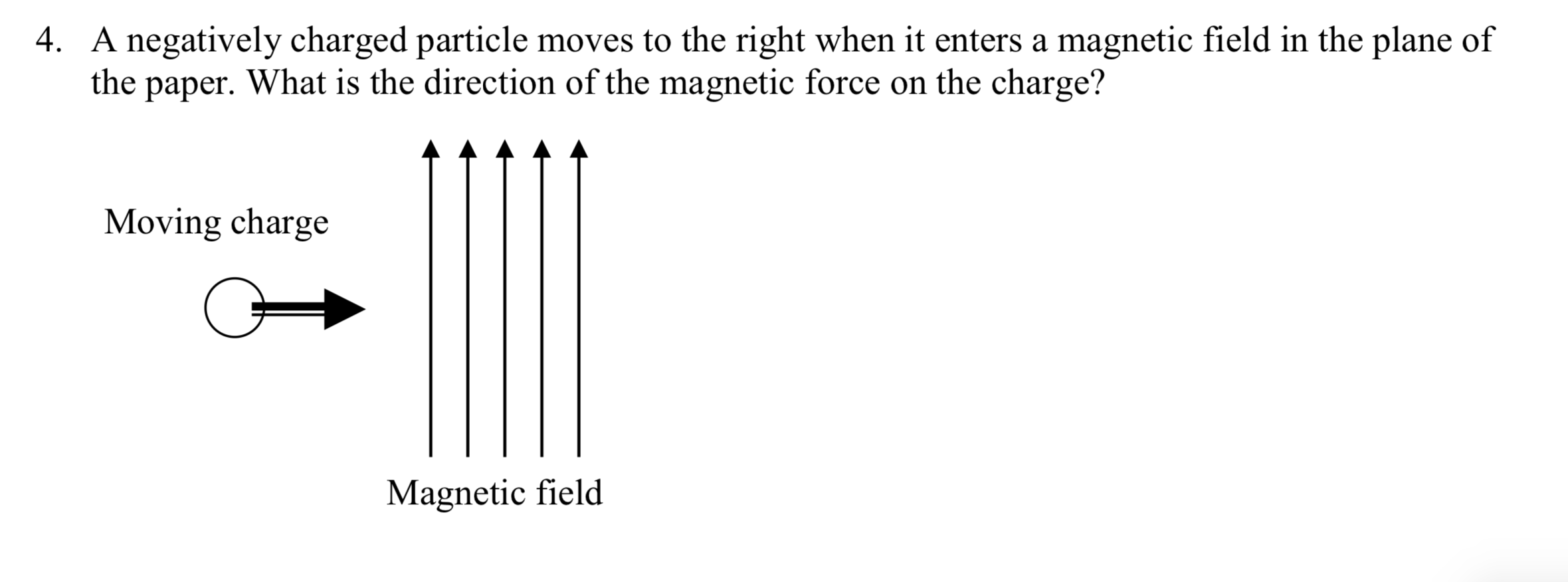 Solved 4. A negatively charged particle moves to the right | Chegg.com