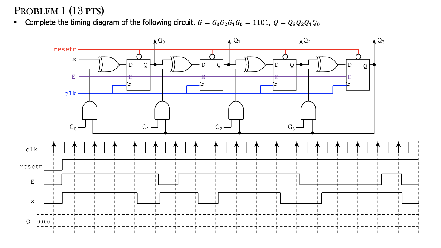 Solved PROBLEM 1 (13 PTS) Complete the timing diagram of the | Chegg.com
