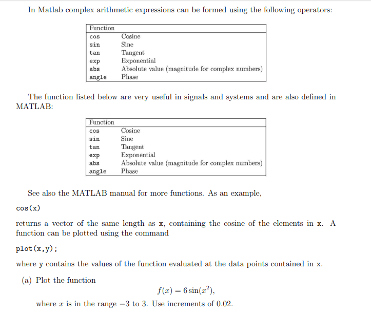 (Solved) : Matlab Complex Arithmetic Expressions Formed Using Following ...