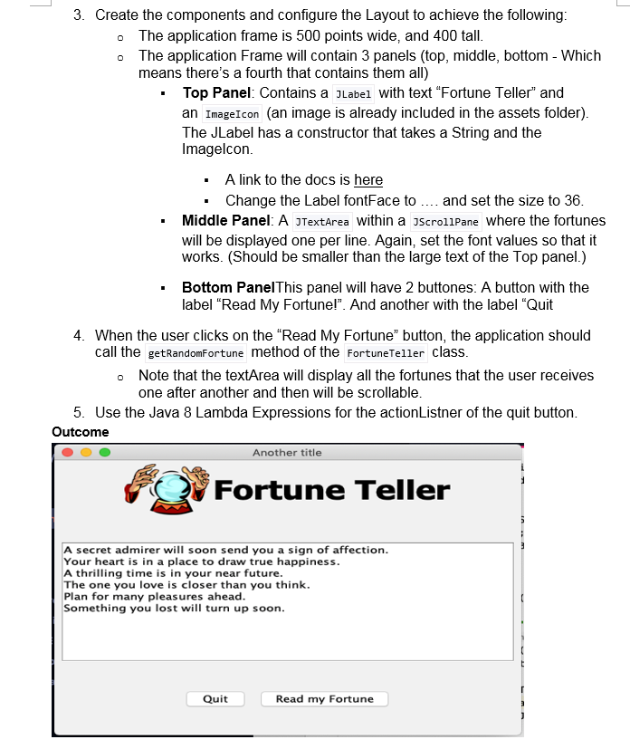 Solved Fortune Teller Lab Goals: 1. Practice using Swing to