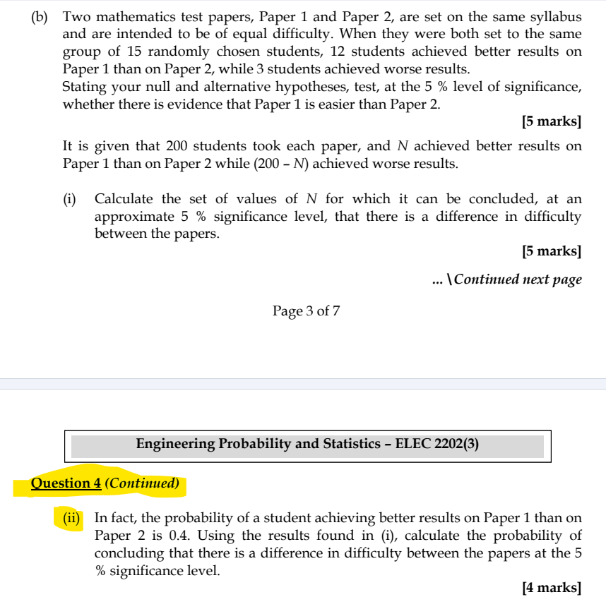 Solved B) Two Mathematics Test Papers, Paper 1 And Paper 2, | Chegg.com