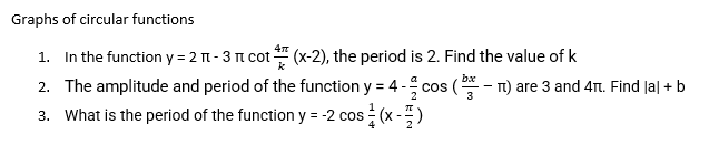 Solved Graphs of circular functions 1. In the function y = 2 | Chegg.com