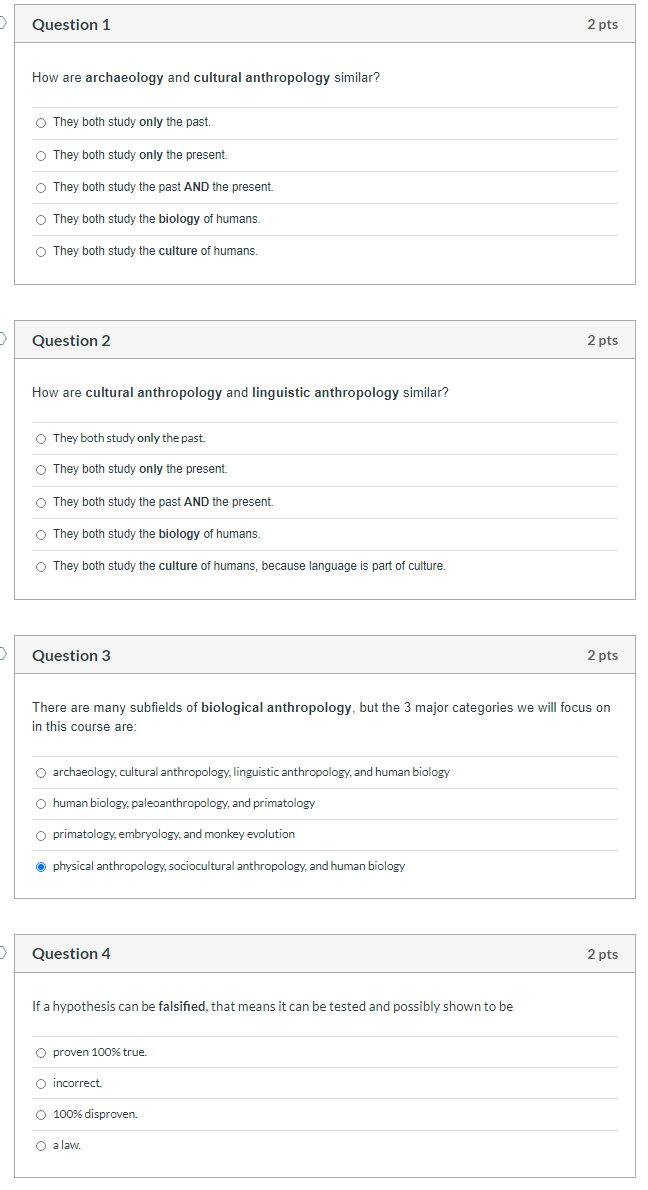 Solved Question 1 2 pts How are archaeology and cultural