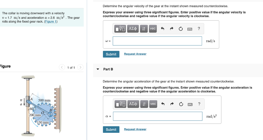 Solved The collar is moving downward with a velocity v = 1.7 | Chegg.com