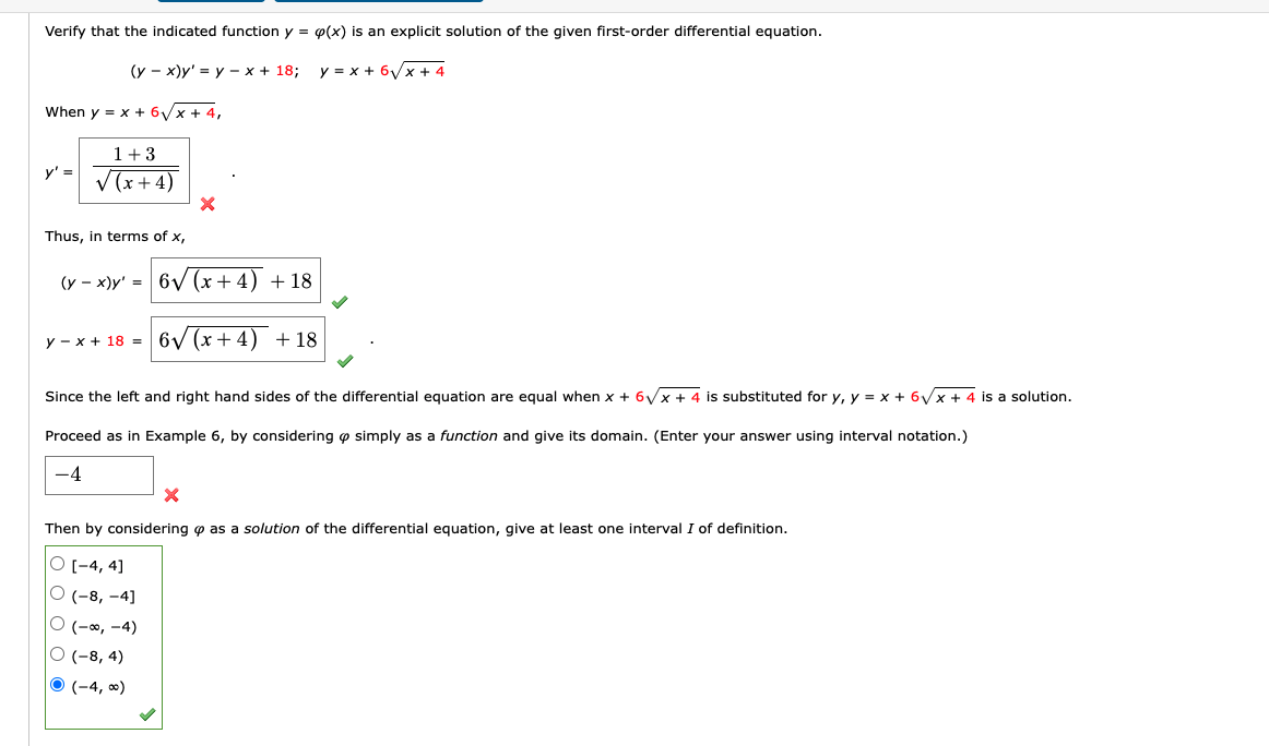 Solved Verify that the indicated function y = y(x) is an | Chegg.com ...