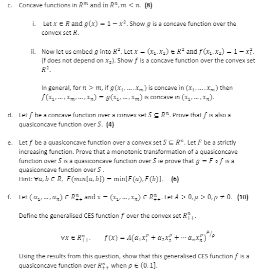 C Concave Functions In Rm And In R M N 8 I Let Chegg Com