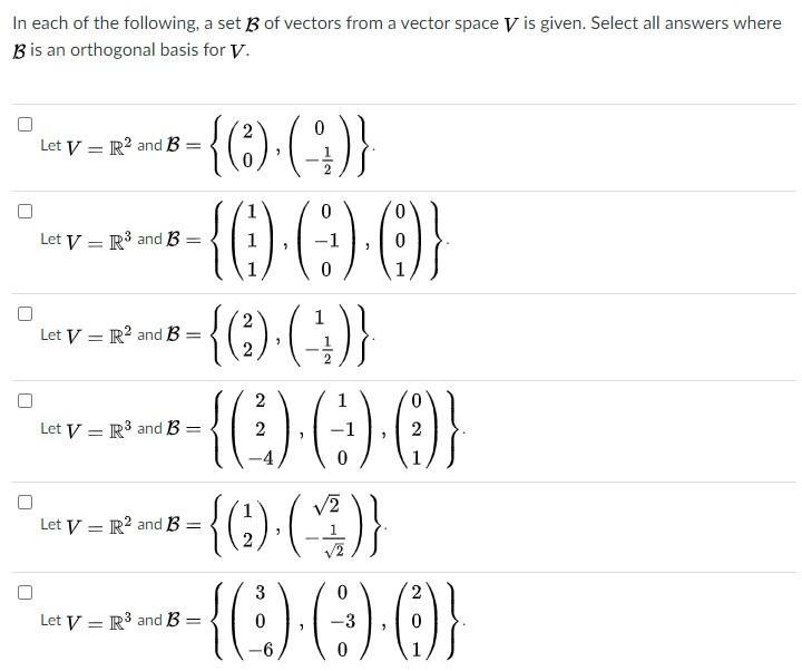 Solved In Each Of The Following, A Set B Of Vectors From A | Chegg.com