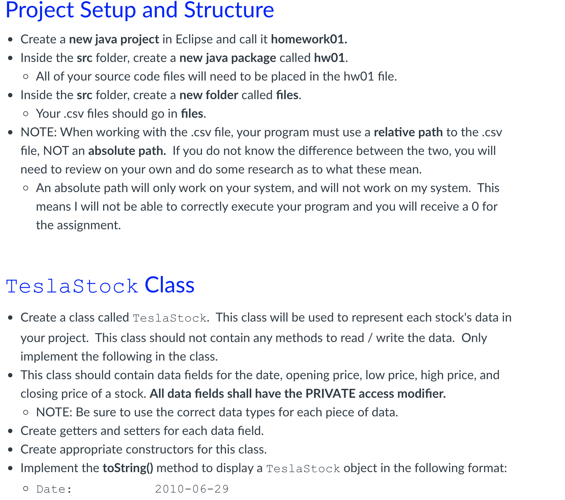 Solved Project Setup and Structure • Create a new java | Chegg.com