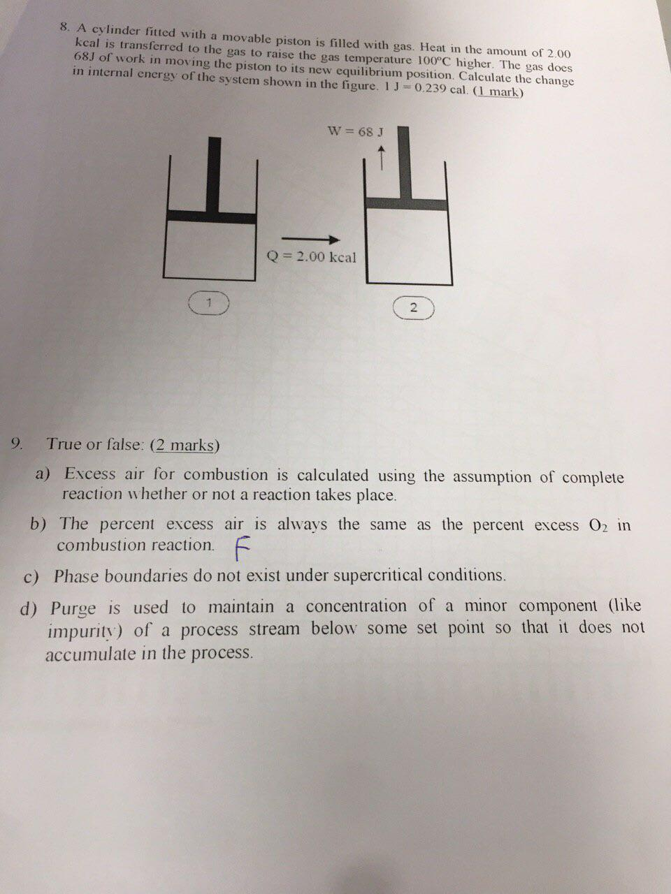 Solved 8. A cylinder fitted with a movable piston is filled | Chegg.com