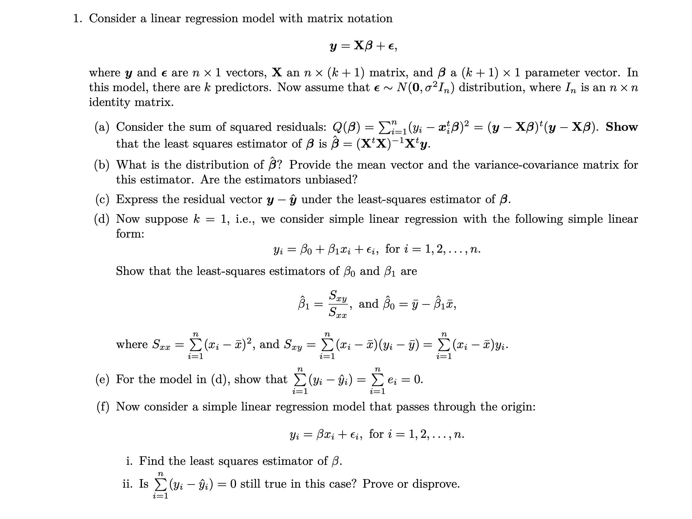 Solved 1. Consider a linear regression model with matrix | Chegg.com