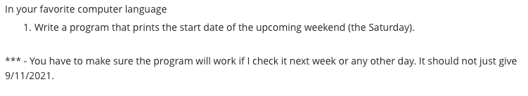 Solved please use Java make sure the code runs with any day | Chegg.com